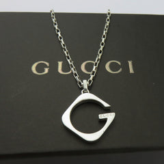Gucci 925 Silver G Logo Square Venetian Chain Unisex Pendant Necklace Authentic