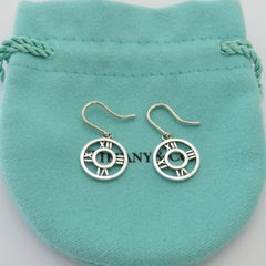 TIFFANY & CO 925 Sterling Silver Atlas Medallion Earrings Authentic with Pouch