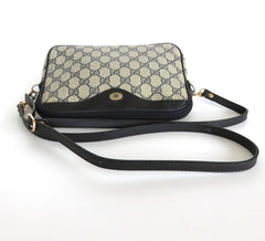 GUCCI Vintage Navy Blue Grey GG Monogram Canvas Leather Cross Body Bag Authentic
