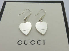 Authentic Gucci Sterling Silver Trademark Heart Dangle Earrings with Box & Pouch