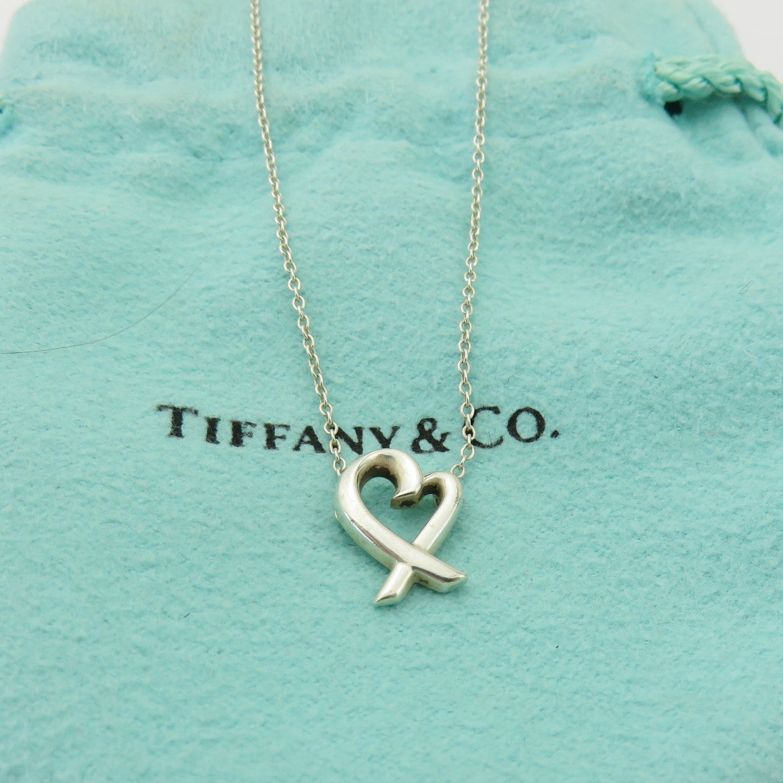 TIFFANY & CO 925 Sterling Silver Small Loving Heart Pendant Necklace