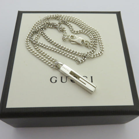 Gucci 925 Silver Stencil G Logo Unisex Pendant Necklace Authentic with Box