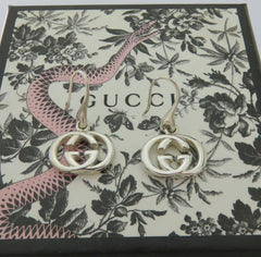 Gucci 925 Silver Interlocking G Dangle Earrings Authentic with Box Italy
