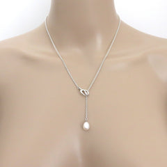 TIFFANY & CO 925 Sterling Silver Open Wave Pearl Lariat Necklace with Box