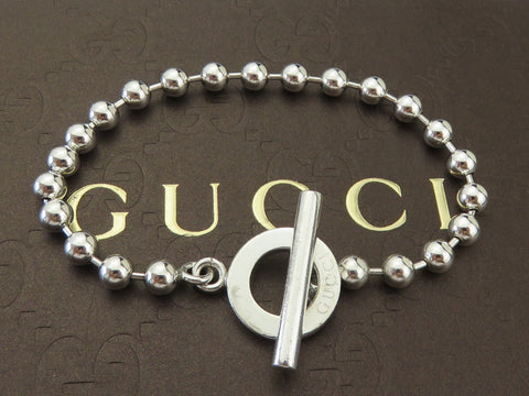 Gucci Sterling Silver Beaded Chain Circle Toggle Bracelet