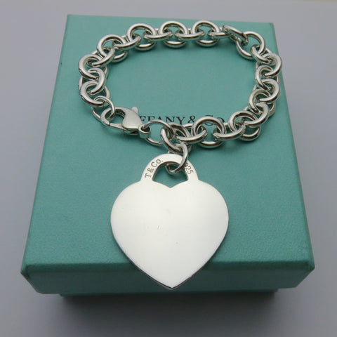 TIFFANY & CO Return to Tiffany Lg Heart 925 Silver Bracelet Authentic Pouch Box