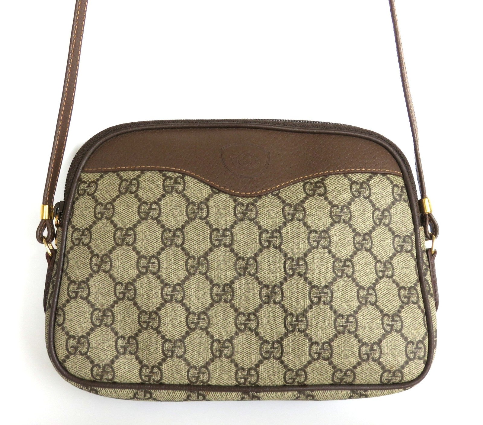 Authentic Vintage GUCCI Brown GG Monogram Canvas Leather Cross Body Bag Purse