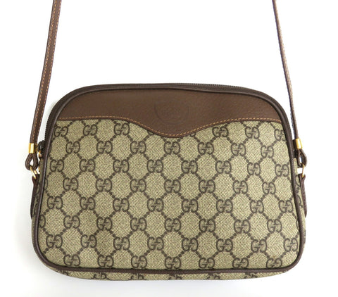 Authentic Vintage GUCCI Brown GG Monogram Canvas Leather Cross Body Bag Purse
