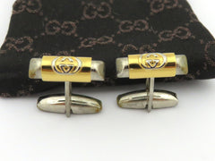 Gucci Vintage Gold Silver Tone Metal GG Logo Cufflinks Price Includes US Tariff