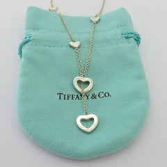 TIFFANY & CO 925 Sterling Silver Heart Link Lariat Necklace Authentic with Pouch