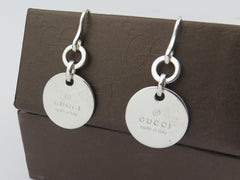 Gucci Sterling Silver Trademark Round Dangle Earrings Price Includes US Tariff