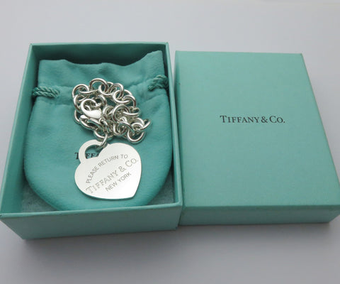 TIFFANY & CO Return to Tiffany Lg Heart 925 Silver Bracelet Authentic Pouch Box