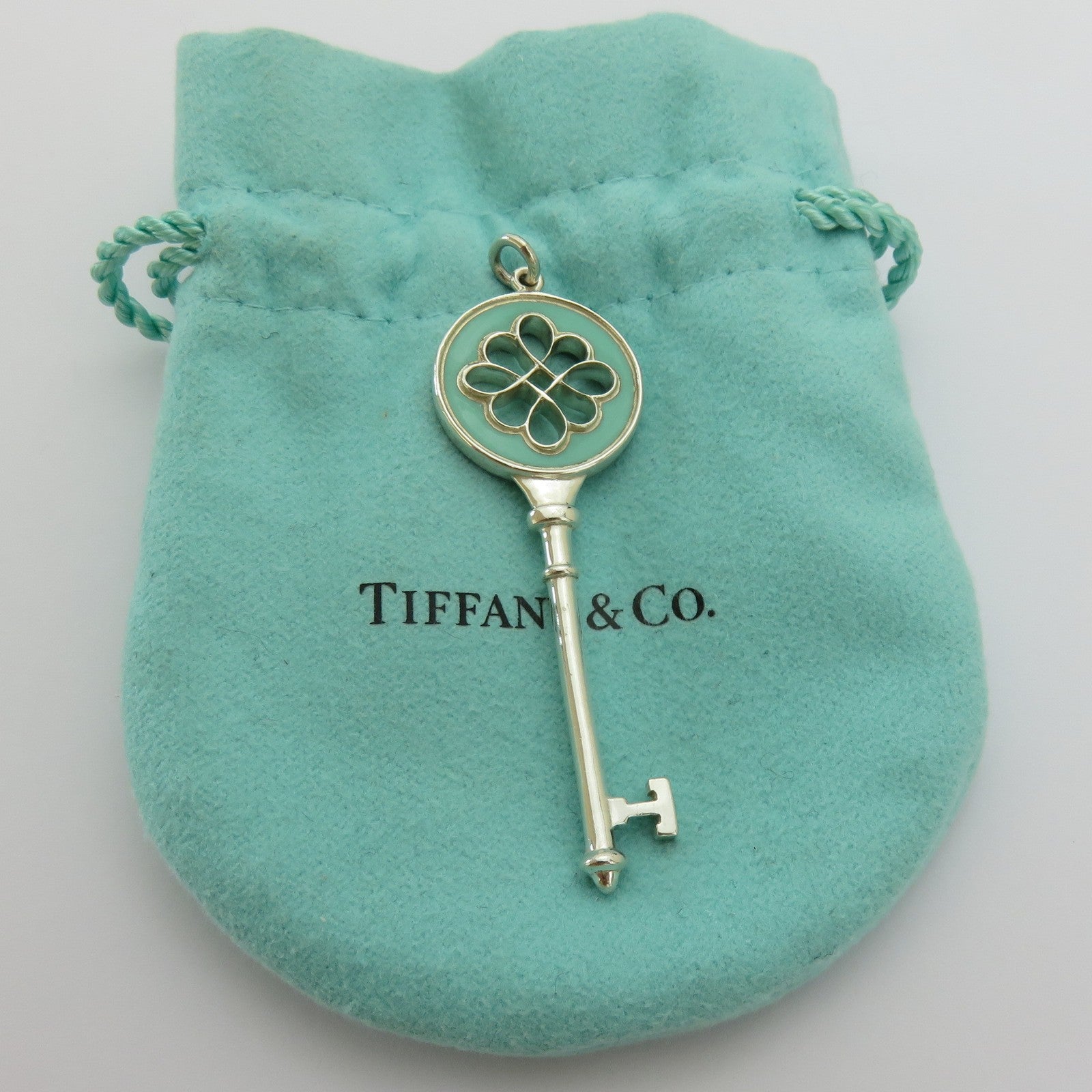 Tiffany & Co 925 Silver Blue Enamel Large Blossom Daisy Key Pendant Charm