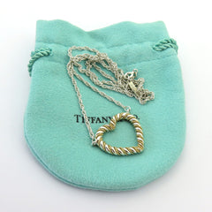 TIFFANY & CO 925 Sterling Silver 18K Gold Twist Heart Pendant Necklace Authentic