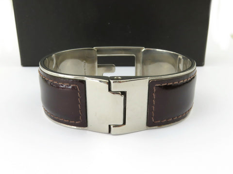 GUCCI Bordeaux Leather Metal G Logo Bangle Bracelet Price Includes US Tariff