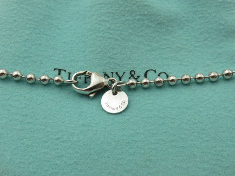 TIFFANY & CO Silver Return to TIFFANY Oval Tag Long Beaded Chain Unisex Necklace