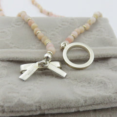 GUCCI 925 Sterling Silver Beads Ribbon Toggle Choker Necklace Authentic w/ Pouch