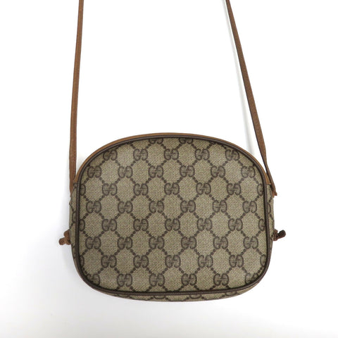 GUCCI Vintage Brown GG Monogram Canvas Leather Small Cross Body Bag Authentic