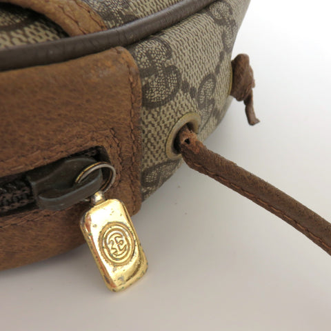 GUCCI Vintage Brown GG Monogram Canvas Leather Small Cross Body Bag Authentic