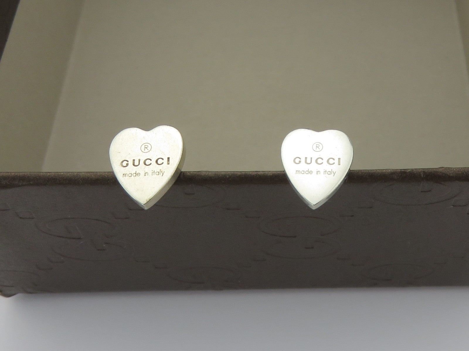 GUCCI Sterling Silver Trademark Heart Tag Earrings Price Includes US Tariff