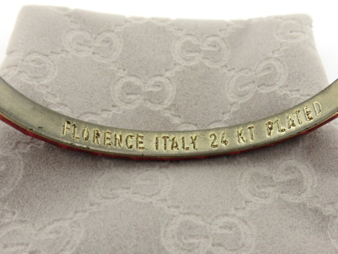 GUCCI Red Leather 24KT Gold Plated Metal GG Bangle Price Includes US Tariff