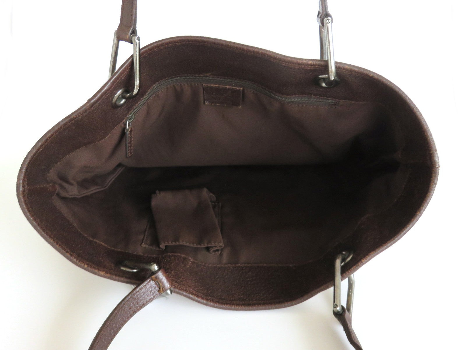 GUCCI Brown Original GG Canvas Leather Tote Handbag Shoulder Bag Purse