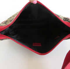 GUCCI Grey Red GG Monogram Canvas Leather Shoulder Bag Handbag Purse Authentic