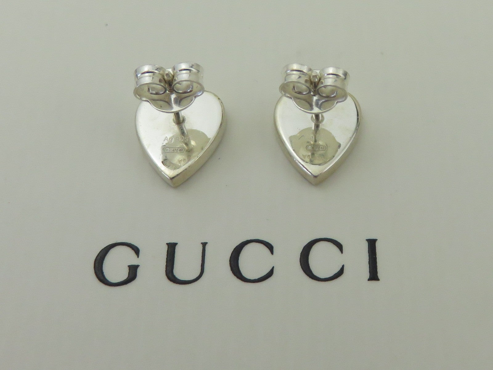 GUCCI Sterling Silver Trademark Heart Tag Earrings Price Includes US Tariff