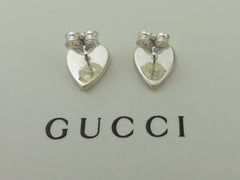 GUCCI Sterling Silver Trademark Heart Tag Earrings Price Includes US Tariff