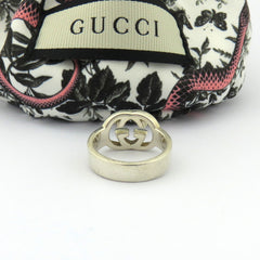 GUCCI 925 Sterling Silver Interlocking G Ring Size 5 Made in Italy with Pouch