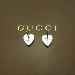 GUCCI 925 Sterling Silver Trademark Heart Tag Stud Earrings Made in Italy w/ Box