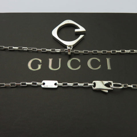 Gucci 925 Silver G Logo Square Venetian Chain Unisex Pendant Necklace Authentic