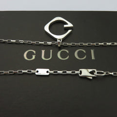 Gucci 925 Silver G Logo Square Venetian Chain Unisex Pendant Necklace Authentic