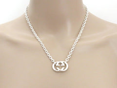 Gucci 925 Silver Interlocking G Oval Link Unisex Necklace Authentic w/ Box Pouch