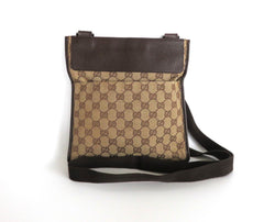 Authentic GUCCI Brown GG Monogram Canvas Leather Unisex Cross Body Bag Purse