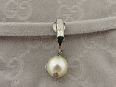 Gucci Silver Tone Metal Crystal Interlocking G Pearl  Dangle Single Earring