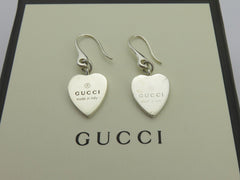 Gucci Sterling Silver Trademark Heart Dangle Earrings Price Includes US Tariff