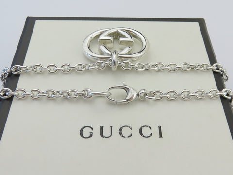 Gucci Sterling Silver Large Interlocking G Oval Link Unisex Pendant Necklace