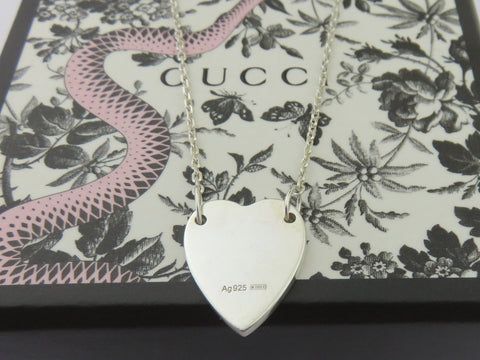 Gucci Sterling Silver Trademark Heart Pendant Necklace Price Includes US Tariff