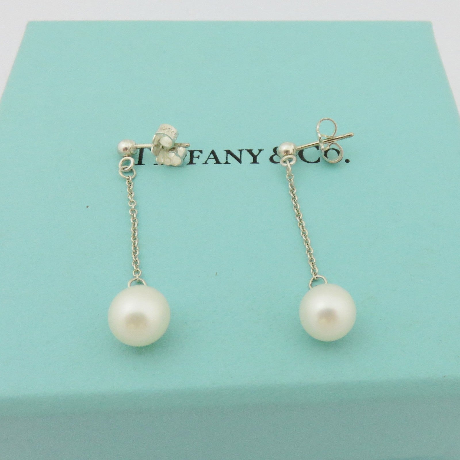 TIFFANY & CO 925 Silver Ziegfeld Fresh Water Pearl Drop Earrings with Box