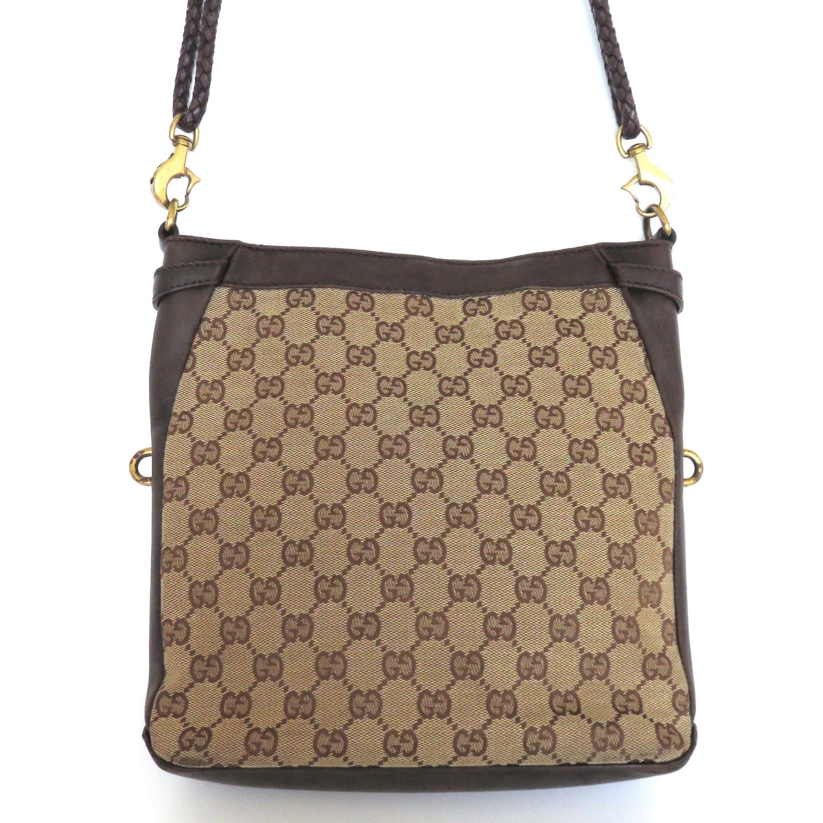 GUCCI Brown GG Monogram Canvas Leather Unisex Cross Body Bag Purse Authentic