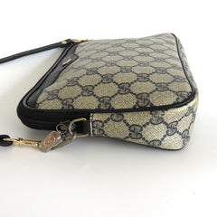GUCCI Vintage Navy Blue Grey GG Monogram Canvas Leather Cross Body Bag Authentic