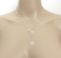 TIFFANY & CO 925 Sterling Silver Heart Link Lariat Necklace Authentic with Pouch