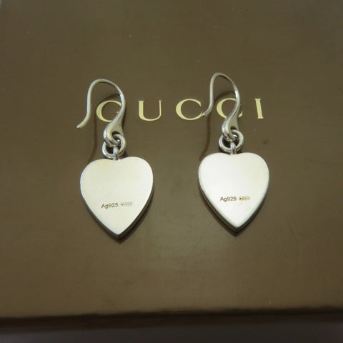 Gucci 925 Sterling Silver Trademark Heart Dangle Earrings Authentic with Box