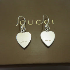 Gucci 925 Sterling Silver Trademark Heart Dangle Earrings Authentic with Box