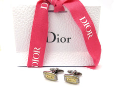 Christian Dior Gold Silver Tone Metal CD Logo Cufflinks