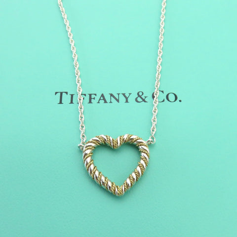TIFFANY & CO 925 Sterling Silver 18K Gold Twist Heart Pendant Necklace Authentic