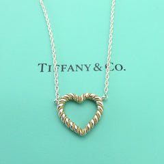 TIFFANY & CO 925 Sterling Silver 18K Gold Twist Heart Pendant Necklace Authentic