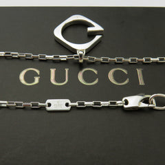Gucci 925 Silver G Logo Square Venetian Chain Unisex Pendant Necklace Authentic