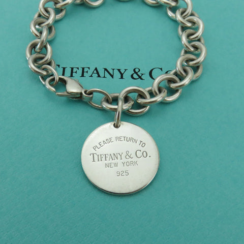 TIFFANY & CO 925 Silver Return to Tiffany Round Bold Link Bracelet w/ Pouch Bag